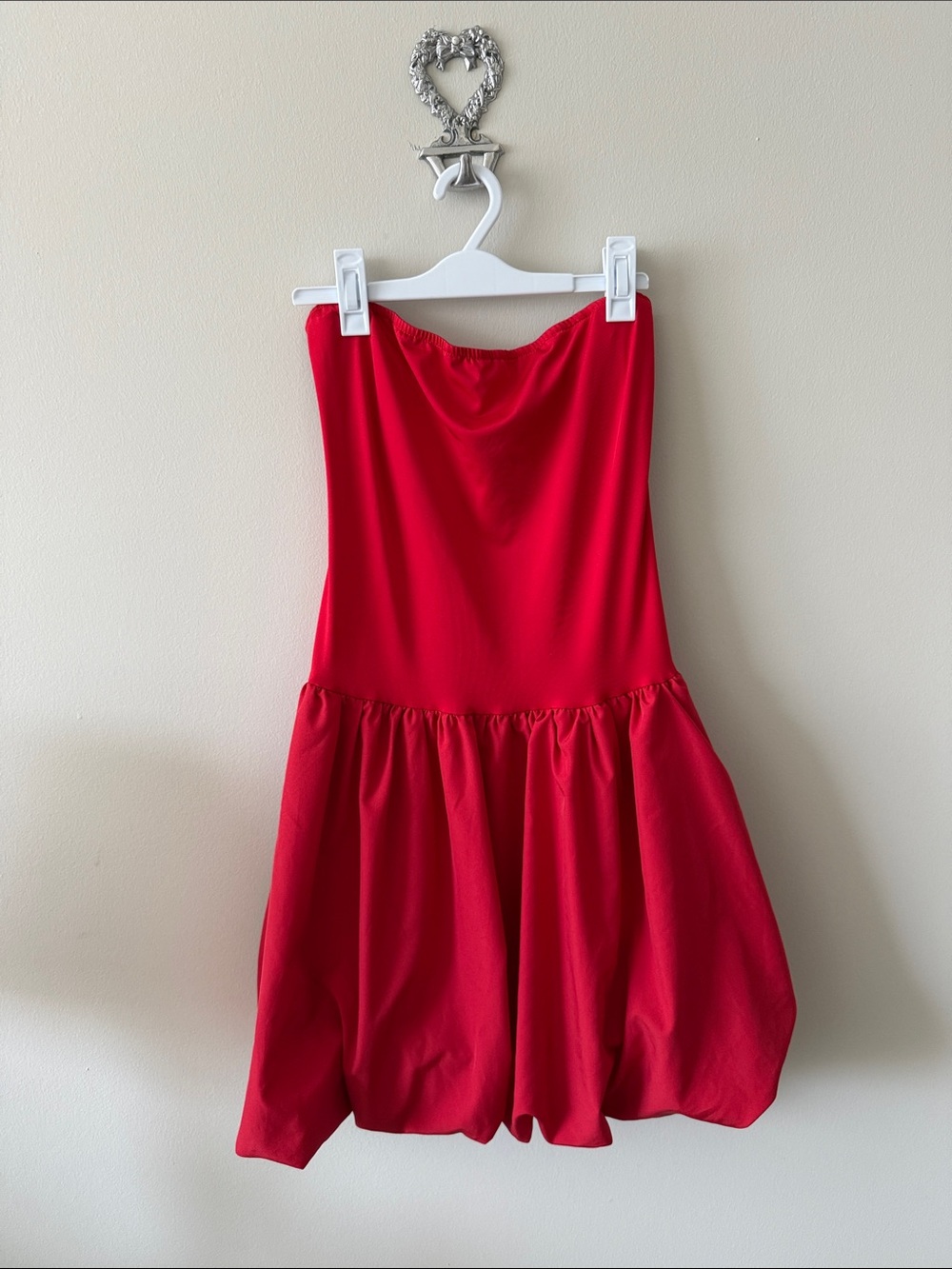 Red Strapless Bubble Hem Skirt